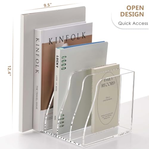 YUXUN Clear Acrylic File Organizer 4-Compartment Desktop - size: Compact 4-Section