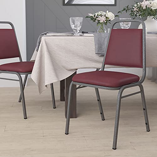 Flash Furniture Hercules Trapezoidal Back Stackable Banquet Chair, Burgundy - color: Burgundy Vinyl/Silver Vein Frame, size: Set of 1