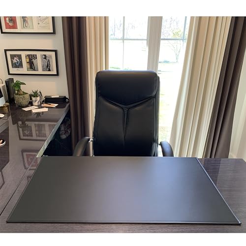 AKOZLIN 35.4"x 18.9" Soft PU Leather Surface Office Desk Mouse Mat Anti-Push Pad with Full Grip Fixation Lip Table Blotter Edge-Locked Protector - color: Black, size: 35.4"x18.9"