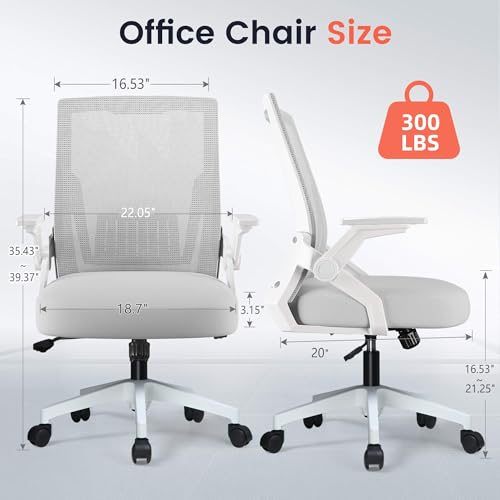 GTPLAYER Ergonomic Office Chair with Flip-up Armrests Executive Computer Chair for Home Office, Breathable Mesh & Comfy Lumbar Support, Moon Gray - color: Moon-gray, size: Large