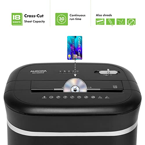 Aurora Long Duty Cycle 18-Sheet Crosscut Paper/CD/Credit Card Shredder, AntiJam Feature, 30-Minute Continuous Run Time, Large 6-gal Pullout Basket - size: 18-Sheet Long Duty CrossCut