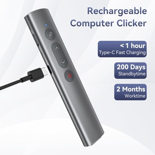 Wireless Presentation Clicker PowerPoint Remote: USB C A Presenter PPT Power Point Google Slide Advancer with Laser Pointer Smart Board Clicker for Computer Laptop Mac Projector Office Classroom - style: Metal & Red Laser