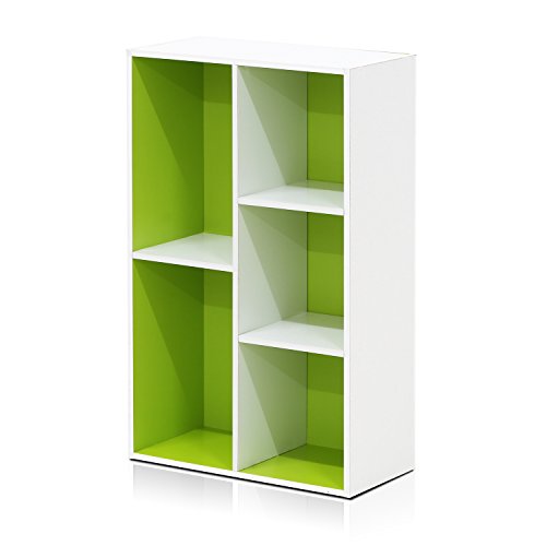 Furinno LUDER Book Shelf, 5-Cube Bookshelf, Reversible Bookcase, 9.4 x 19.5 x 31.5, Easy Assembly, for Living Room, Bedroom, Home Office, White/Green - color: White/Green, size: 5-Cube
