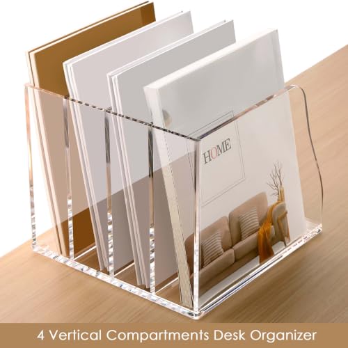 YUXUN Clear Acrylic File Organizer 4-Compartment Desktop - size: Compact 4-Section