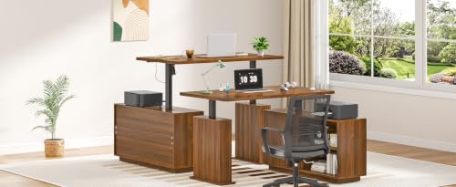 L Shaped Electric Standing Desk, Corner Sit Stand Up Desk, Executive Desk - color: Walnut-l Shaped-02
