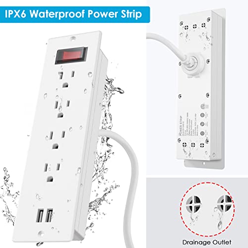 Conference Recessed Power Strip Waterproof,Furniture Recessed Power Strip with 4 Outlets,2 USB,Table Surge Protector,Flush Mount Water Resistant,6ft Cable with Flat Plug - color: White, size: 4 Outlets