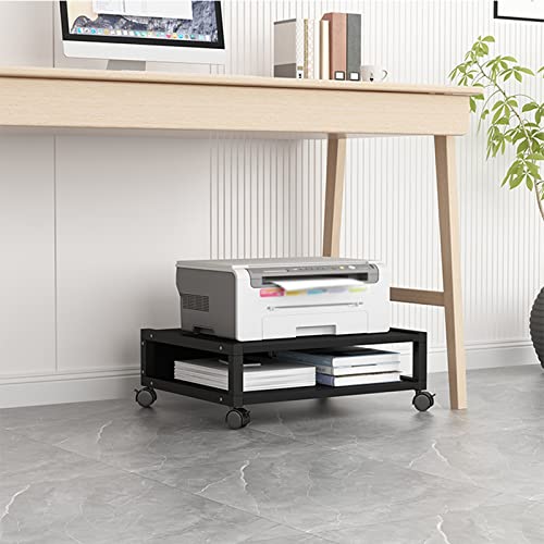 Printer Stand Rolling Under Desk Printer Stand Office Movable Printer Desk with 4 Wheels & Lock Mechanism Small and short Printer Shelf for Mini 3D Printer, Black Printer Stand for Desk Printer Table