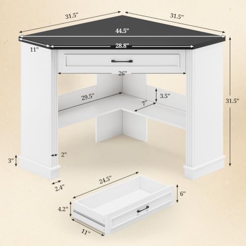 SEDETA Farmhouse Corner Desk for Small Space, White Small Computer Desk - color: White and Black, size: Triangular desk