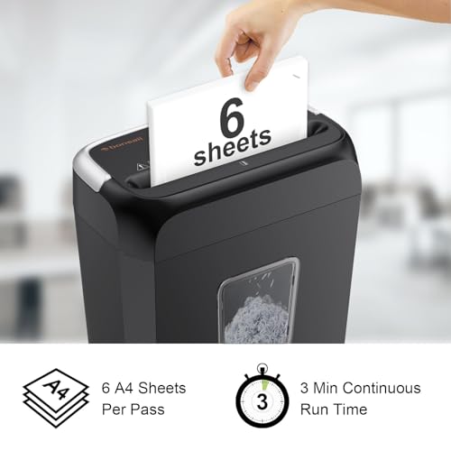 Bonsaii 5-6 Sheet Cross Cut Paper Shredder for Home use, 3.4 Gal Bin | P-4 Security Level, Shreds Credit Cards, Staples & Paper Clips, with Portable Handle, Small Shredder for Home Office - color: Black, size: Crosscut