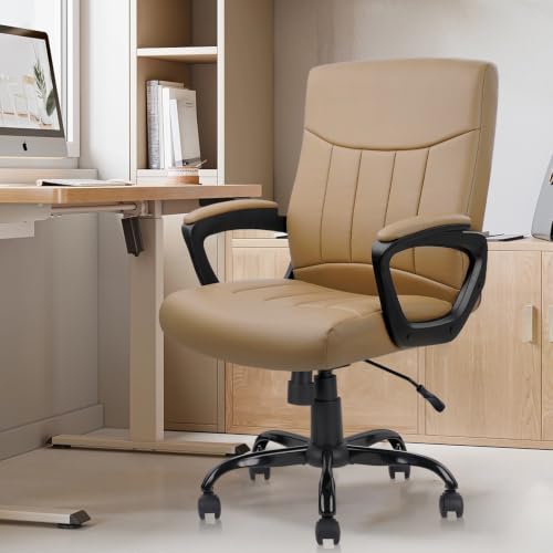 CLATINA Mid Back PU Leather Office Executive Chair with Lumbar Support & Padded Armrests Comfortable Swivel Rolling Adjustable Ergonomic Design for Home Computer Desk Study Work Task Conference, Brown - color: Brown_2, size: 1 Pack