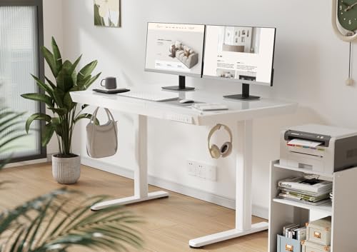 Claiks Glass Standing Desk with Drawers & USB Ports 48x24 Inch, White - color: Super White Glass, size: 48 inch