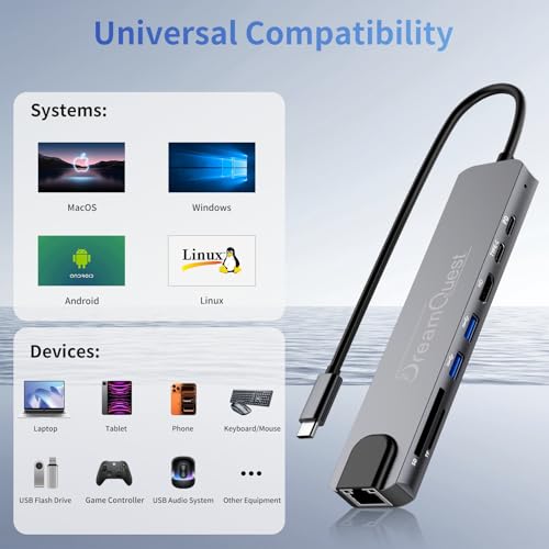 8-in-1 Laptop Docking Station USB C Hub with 4K HDMI & 100W PD | Aluminum 8-in-1 USB C Hub with USB 3.0(5Gbps), USB 2.0, USB-C, Ethernet, SD/TF Card Reader for Laptop MacBook
