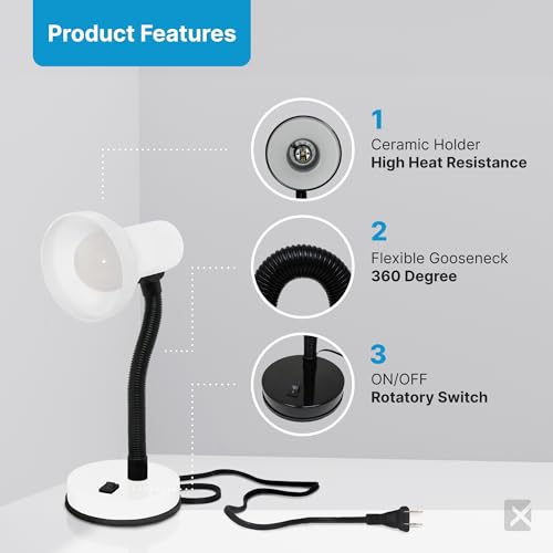 Xtricity LED Desk Light, 360° Adjustable Gooseneck, (White Finish) - color: Round Base (White), size: 1 Pack