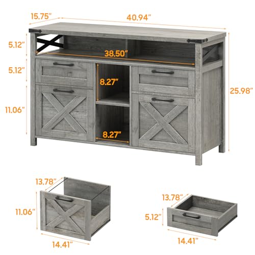 Halitaa File Cabinet with Open Storage Shelf for Home Office, Gray - color: Grey, size: 4 Drawers