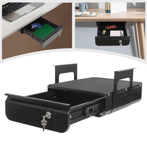 Sliding Storage Drawer, Under Desk Drawer (Black, 13 Inch) - color: Black, size: 13 Inch