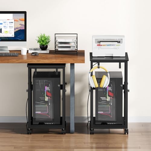 Snughome Extra-Large Computer Tower Stand with Charging Station, Adjustable PC Tower Stand for Floor 25.2"-36.2", Mobile Rolling CPU Holder Cart with Locking Wheels for Gaming Office Home - size: 23.62''L × 15.75''W × 36.22''H