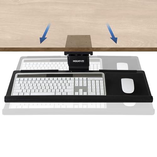 Mount-It! Under Desk Keyboard Tray, Adjustable Slide-Out Keyboard & Mouse Platform, 26.38" W × 10" D, Ergonomic Wrist Rest, Height Tilt & Swivel, Heavy-Duty Bolt-On Keyboard Drawer for Home Office