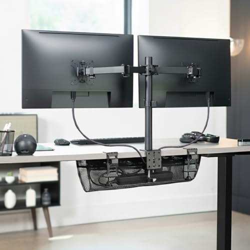 VIVO No Drill Clamp-on 24 inch Mesh Net Under Desk Cable Management Wire Organizer, Adjustable Home Office Standing Desk Cord Storage Sleeve, Black, DESK-AC24MH (Pack of 2) - size: 24" (Pack of 2)