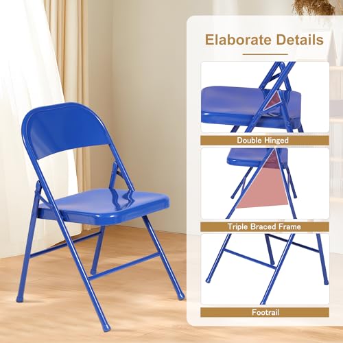 VECELO Metal Folding Chairs 4 Pack, Double Hinged Steel Frame Easy Foldable&Stackable for Office Kitchen Dinning Wedding Patio and Garden - color: Navy Blue