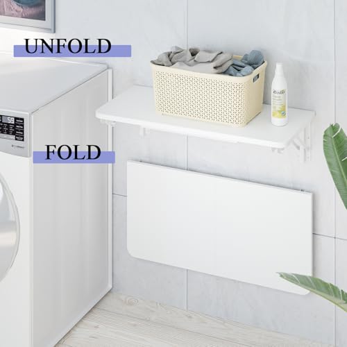 TEAMIX Wall Mounted Folding Desk for Small Spaces, White Floating Shelf - color: White, size: 23.6"W x 11.8"D