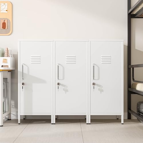 PAOFIN 35" Metal Storage Locker, Lockable Employees Metal Locker with Door and Adjustable Shelves, Steel Locker for Home, School, Office, Gym (White) - color: White, size: 1 door-35"