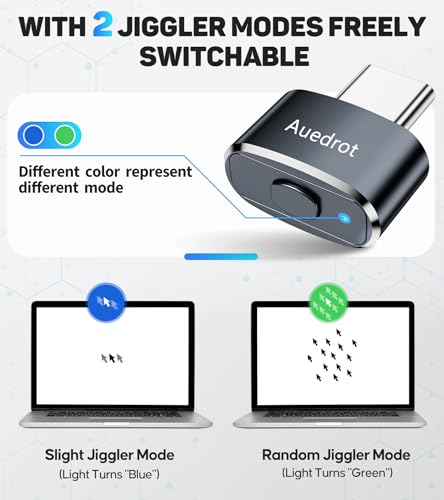 AUEDROT Mouse Jiggler USB-C Undetectable Mouse Jiggler Type C Mouse Mover with Switch Button, Automatic Mouse Wiggler with 2 Jiggle Modes, Plug & Play, Keep Computer/Laptop Awake, Gray - color: Gray