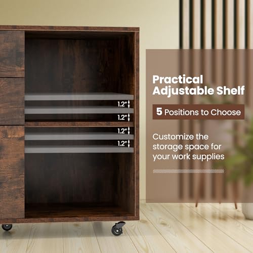 LOKO 3-Drawer File Cabinet, Rolling Lateral Filing Cabinet (Rustic Brown) - color: Rustic Brown