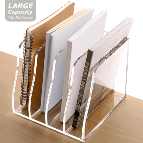 SANRUI Acrylic Desk Magazine Holder File Organizer Sorter,4 Slot Clear