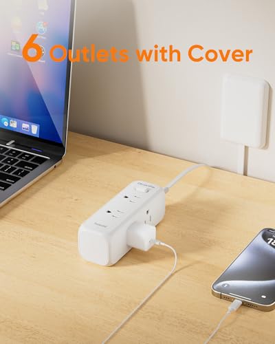 Olcorife Flat Extension Cord with Outlet Cover, Flat Plug Power Strip with 6 Outlets, 3 FT Cord Hidden Outlet Extender for Tight Spaces - size: 3 FT, style: 6AC(No USB)
