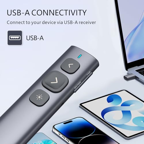 Norwii N95 Presentation Clicker, PowerPoint Clicker for Presentation Remote, Rechargeable Wireless Presenter Pointer, Slide Advancer for PC/Laptop/e-Book in Classroom, Auditorium, Church (Red, USB-A) | PowerPoint Clicker for Presentation Remote, Long-Rang