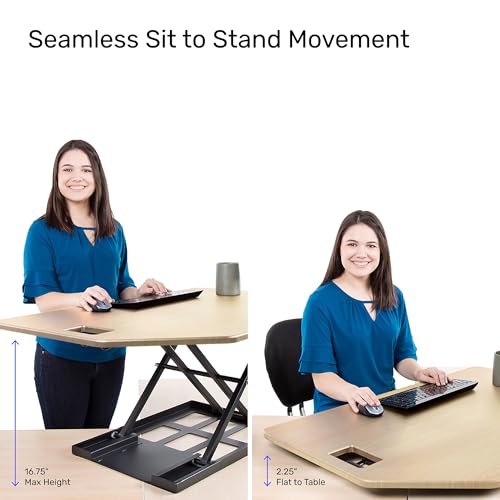 X-Elite Pro 40" Corner Standing Desk Converter with Pneumatic Lift | Adjustable Sit to Stand Riser, L-Shaped Desks & Cubicles | Fully Assembled Computer Workstation (American Maple) - color: Maple