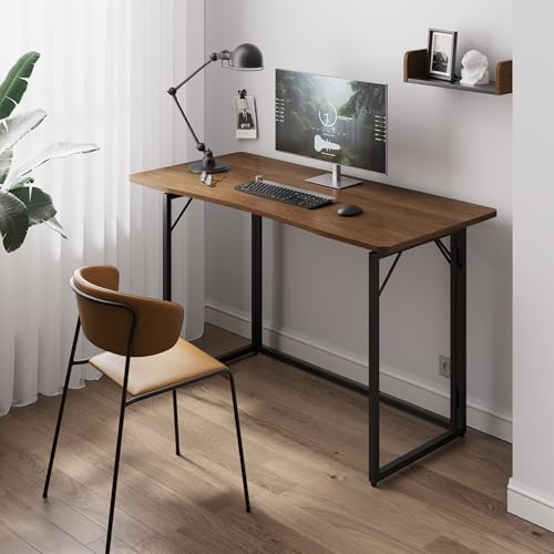 JOYMOOP 47.2" Brown Folding Desk, No Assembly, Wooden Top, Large Size - color: Brown, size: 47.2" Width