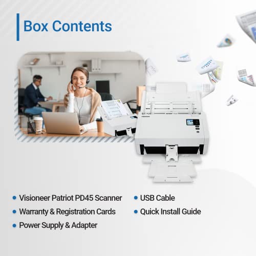 Visioneer Patriot PD45 Scanner, USB Duplex Office Document Scanner for PC, 50 PPM, Sheetfed 100 Page Automatic Document Feeder (ADF), White - size: PD45