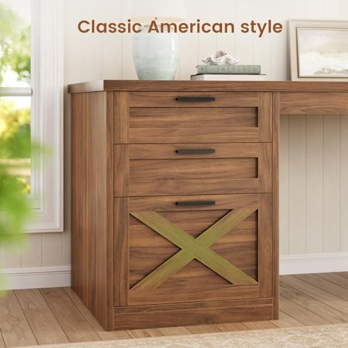 SEDETA 67" Farmhouse L Shaped Desk with 3 Drawers, Executive Home Office Desks with Storage Shelves, Corner Computer Desk with Power Outlets for Home Office, Brown | Executive Home Office Desks with Storage Shelves, Corner Computer Desk with Power Outlets