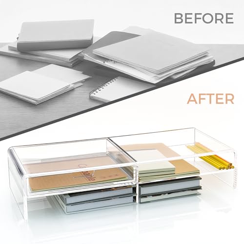 2-Tier Acrylic Monitor Stand Riser with Drawer - 19.68" Large Clear Laptop Stand - Ergonomic Desk Organizer for Computer, iMac, MacBook - Sturdy Storage Shelf for Office Supplies & Home Desktop
