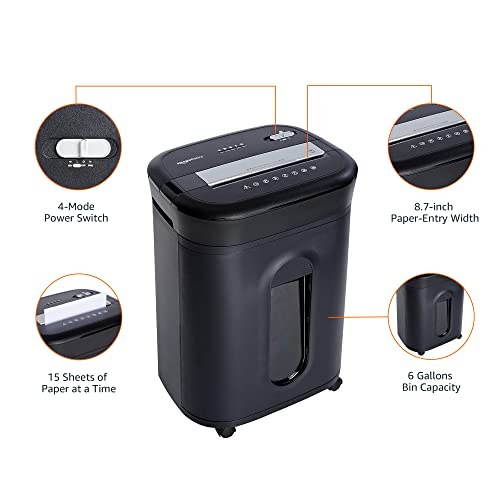 Amazon Basics 15 Sheet - original model Cross Cut Paper, CD Credit Card Office Shredder, Black - size: 15 Sheet