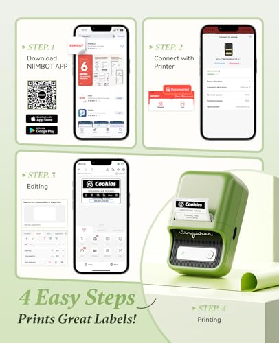 NIIMBOT B21 Label Maker Thermal Label Printer, Good Idea for Home Organization Office Business, 50x30mm Label-230Pcs | Thermal Label Printer with 1 Pack 50x30mm White Label for Home/Office/Business, Compatible with iOS & Android - color: Green