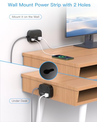 Cruise Essentials 2026,One Beat Travel Power Strip with USB C,Flat Plug 6ft - color: Black, size: 6Ft