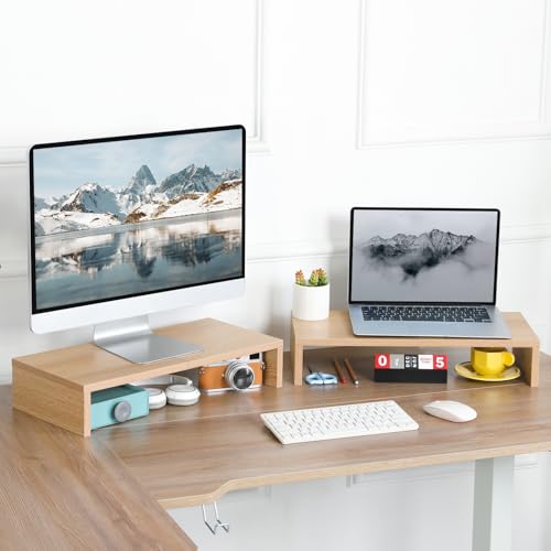 TEAMIX 2-Pack Monitor Stand Riser 20 inch, Wood Desk Computer Shelf, Maple - color: Maple, size: 2 Pack-20 inch