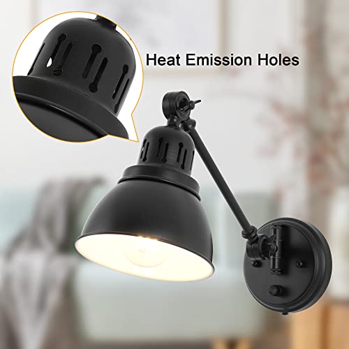 GOODATE Plug in Wall Sconces, Wall Sconce Lighting with Dimmable On Off Switch, Swing Arm Wall Lamp, Black Metal Industrial Wall Light Fixtures, Safety E26 Base, 6FT Plug in Cord - size: Black-1 PACK
