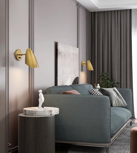 Pathson Modern Wall Sconce with Dimmer Switch, Brass Metal Wall Lamp Lighting, Adjustable Light Angle, E26 Bulb Base Reading Lighting for Wall Painting Bedroom Hallway Living Room Dining Room - color: Brass Type-2