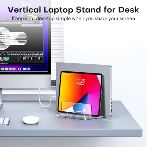 OMOTON Vertical Laptop Stand, Clear Acrylic Dual Holder for MacBook Gaming - size: Dual-Clear