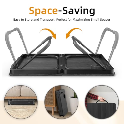 BUYIFY 23.4" Foldable Lap Desk Bed Table with Cup Holder Tray Black - color: Black