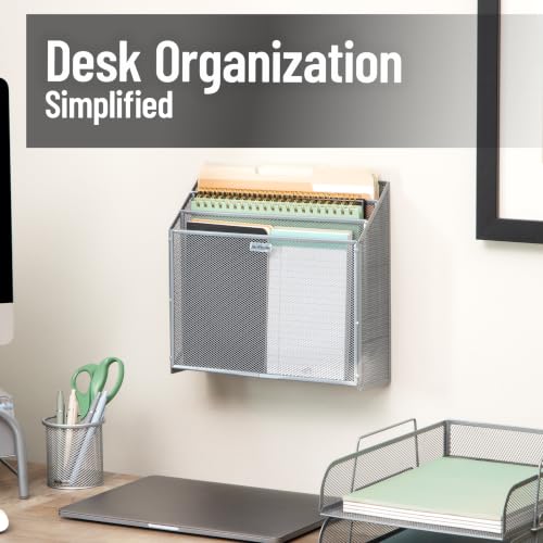 Mind Reader Vertical File Storage, Desktop Organizer, Wall Mount, Office, Metal Mesh, 12.5"L x 3.75"W x 11.5"H, Silver - color: Silver, size: 12.5"L x 3.75"W x 11.5"H