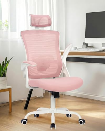 NEO CHAIR Office Chair with Adjustable Ergonomic Lumbar Headrest, Pink - color: Pink, size: With Headrest
