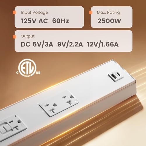 SURAIELEC 16 in Under Cabinet Hardwired Power Strip with GFCI Outlet - color: White, size: 1 Pack