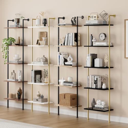 5-Tier Bookshelf,Solid Wood Narrow Bookcase Set of 1,Wall Mount Ladder Shelf,Wooden Storage Shelves for Bedroom,Home Office,Living Room,Dark Brown - color: Solid Wood Dark Brown-1pc