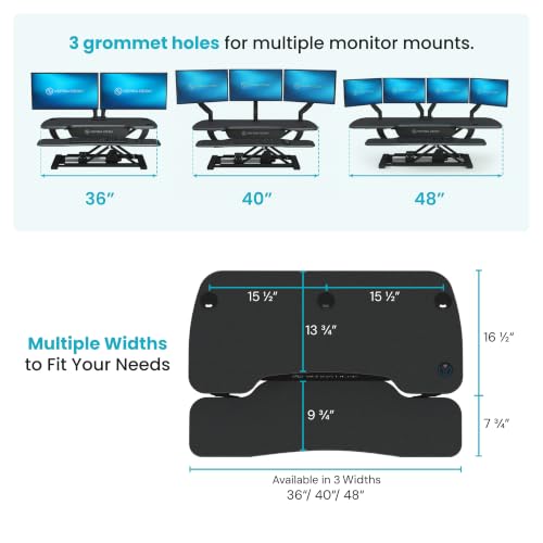 VERSADESK PowerPro 36 Inch Electric Standing Desk Converter – Push-Button Height Adjustable Sit to Stand Desk Riser for Dual Monitors & Laptop – Motorized Desktop Workstation with Wide Keyboard Tray - color: Black, size: 36" Wide