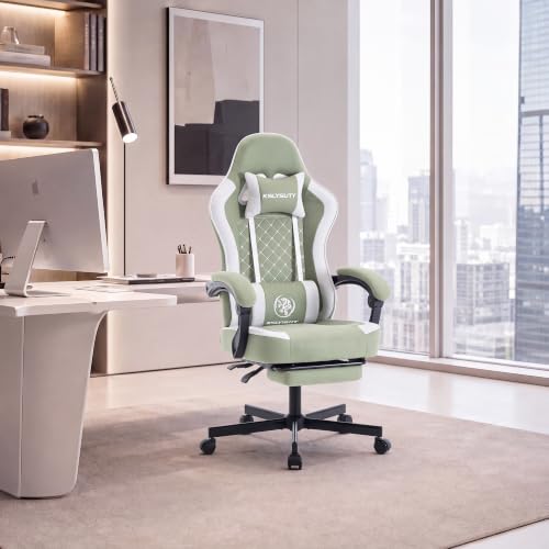 Desk Computer Gaming Chair - High Back Ergonomic Office Chair with Footrest and Lumbar Support, Swivel Comfy Home Gamer Video Game Chairs with Pocket Spring Cushion for Adults (Green Fabric) - color: Classic Green Fabric