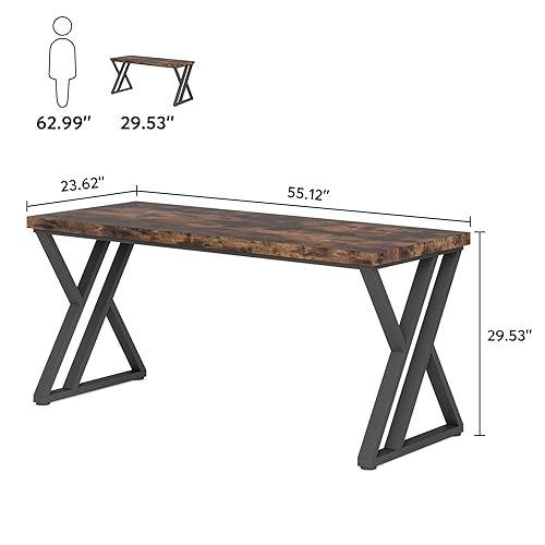Tribesigns Writing Computer Desk, 55 inch Heavy Duty Study Desk with Z-Shaped Metal Leg, Modern Simple Home Office Computer Desk, Rustic Brown - color: Rustic Brown